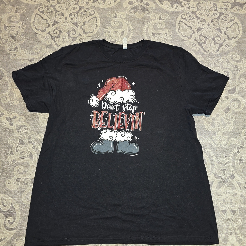 Jerzees Black Tee with Red and White Graphic